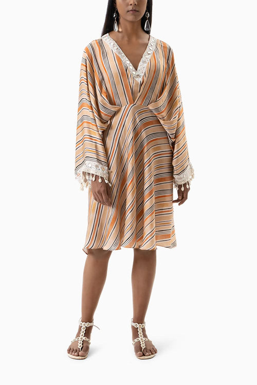 Rust strips printed dress