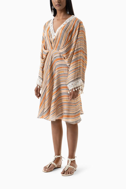 Rust strips printed dress