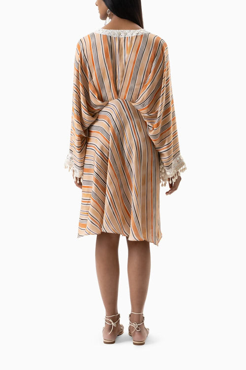 Rust strips printed dress