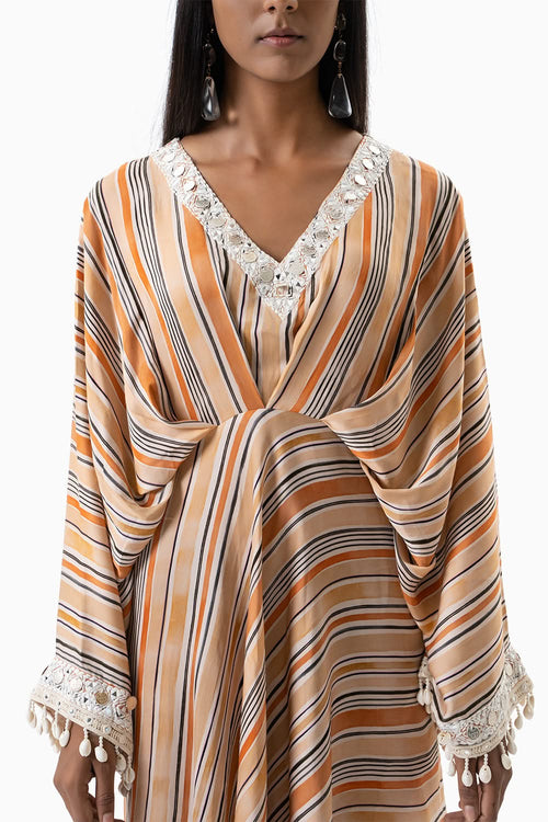 Rust strips printed dress