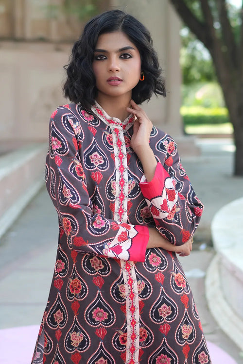 Brown Charcoal Chintz Gauri Kurta Set