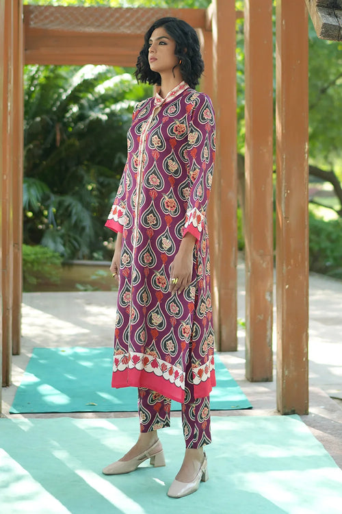 Plum Charcoal Chinz Gauri Kurta Set