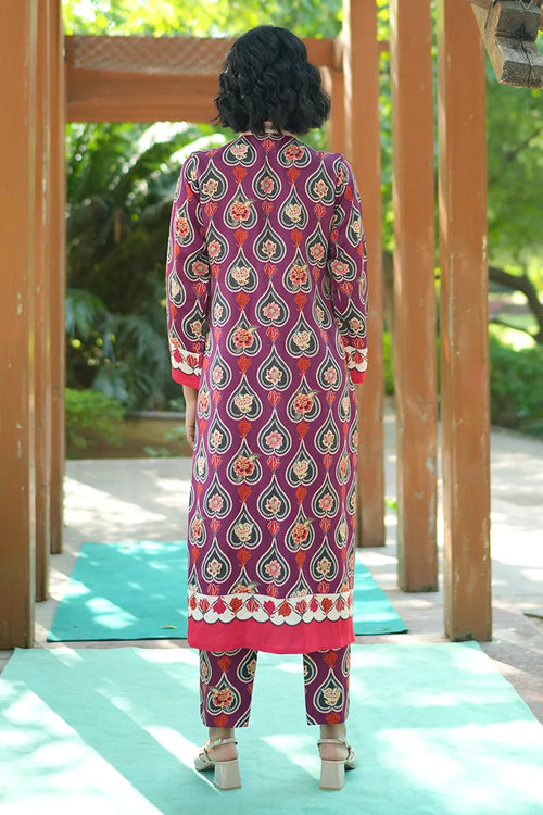 Plum Charcoal Chinz Gauri Kurta Set