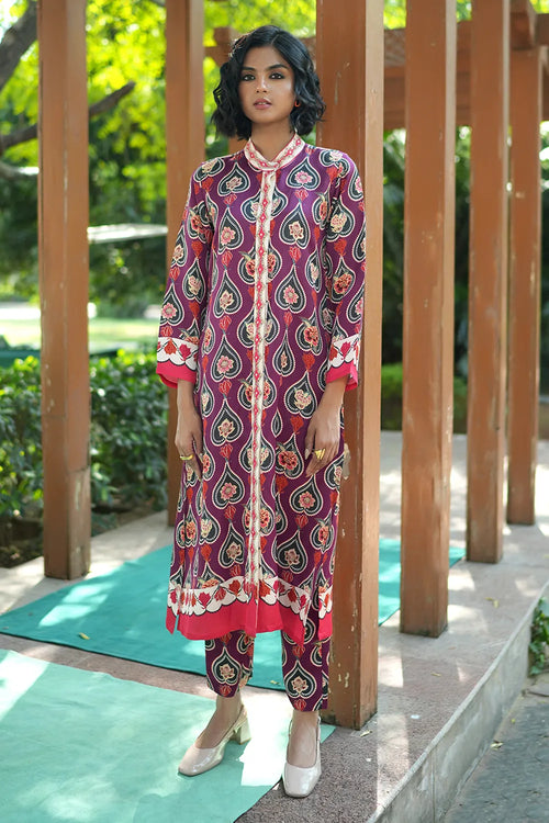 Plum Charcoal Chinz Gauri Kurta Set