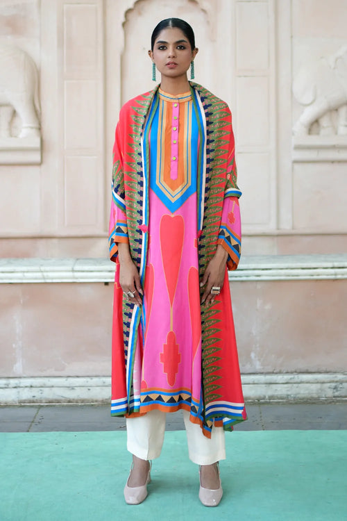 Red Pink Kilim Kurta Set