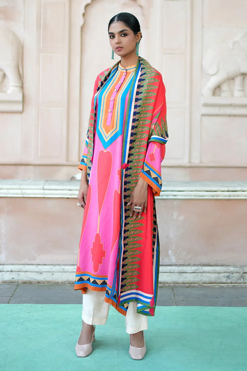 Red Pink Kilim Kurta Set