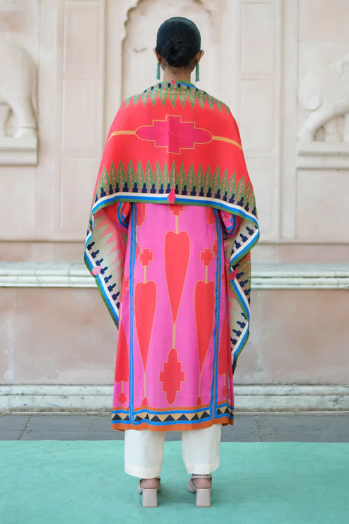 Red Pink Kilim Kurta Set