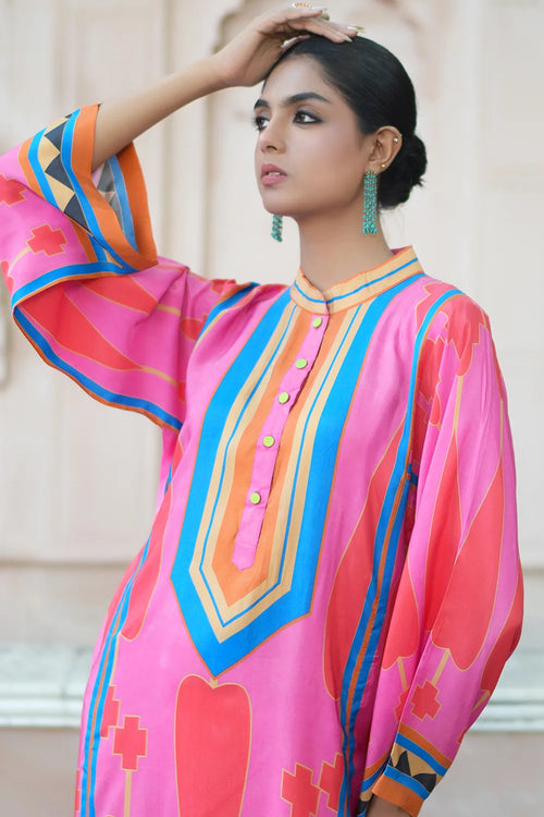 Red Pink Kilim Kurta Set
