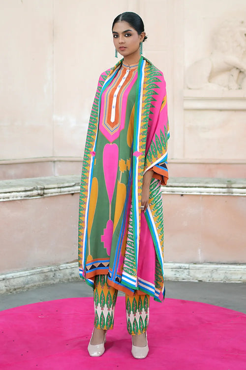 Green Pink Kilim Kurta Set