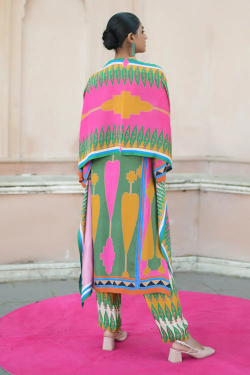 Green Pink Kilim Kurta Set