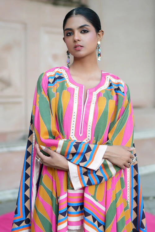 Lime Green Pink Kilim Rani Cape