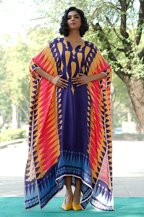 Navy Blue Yellow Kilim Kaftan