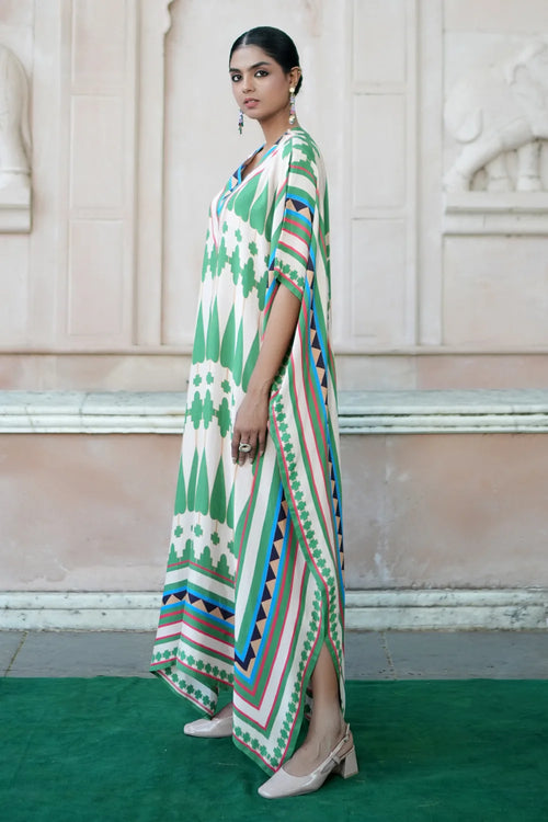 Ivory Green Kilim Mauj Kaftan