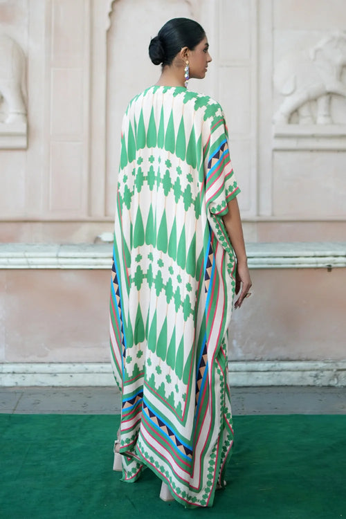 Ivory Green Kilim Mauj Kaftan