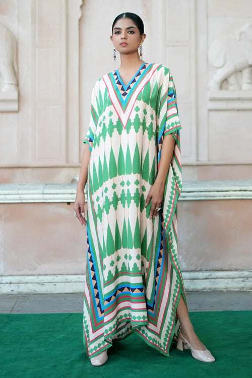 Ivory Green Kilim Mauj Kaftan