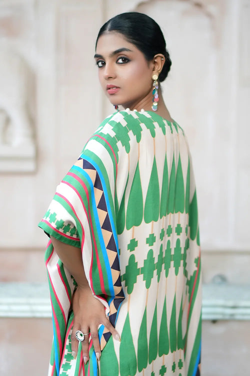 Ivory Green Kilim Mauj Kaftan