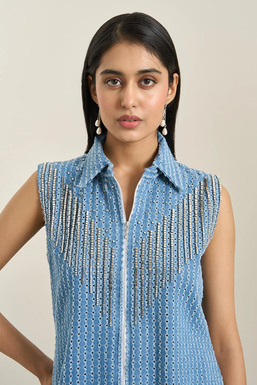 Medium Blue Denim Lazercut Jacket