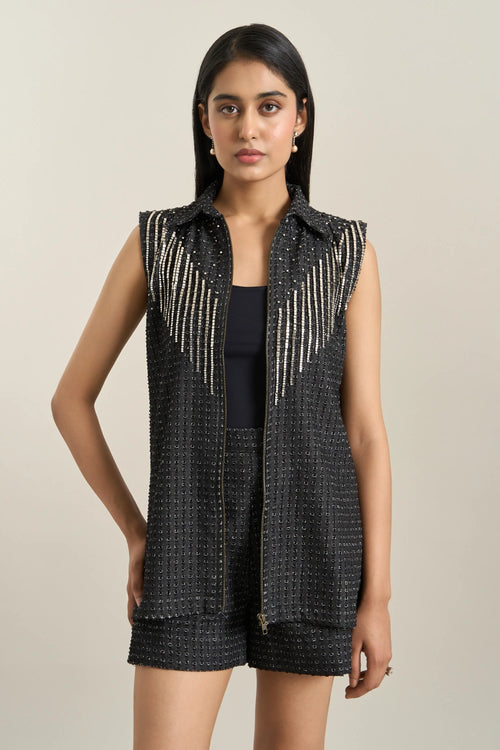 Black  Denim Lazercut Jacket