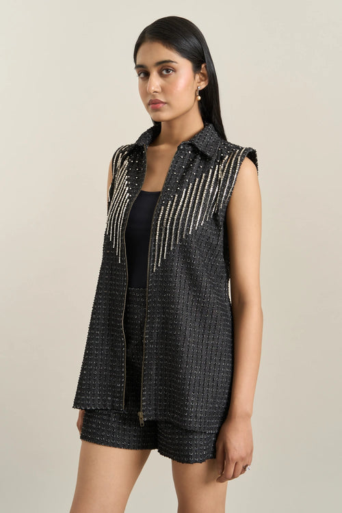 Black  Denim Lazercut Jacket