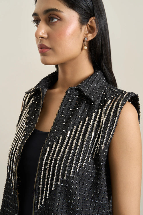 Black  Denim Lazercut Jacket
