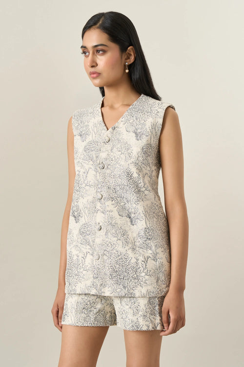 Grey Floral Jacquard Jacket Set