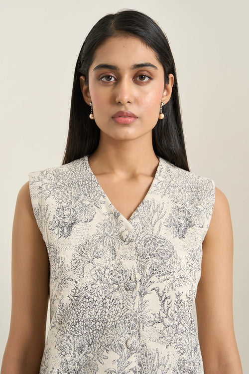Grey Floral Jacquard Jacket Set