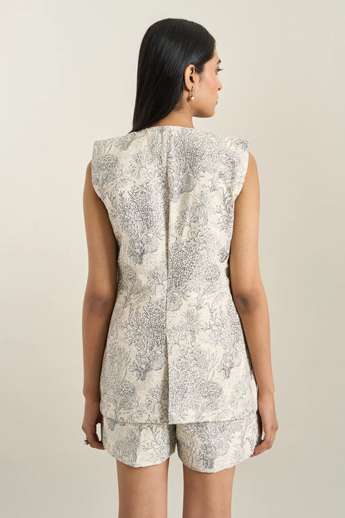Grey Floral Jacquard Jacket Set