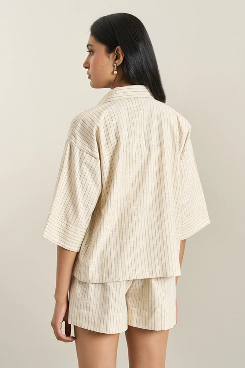Beige Denim Herringbone Jacket Set