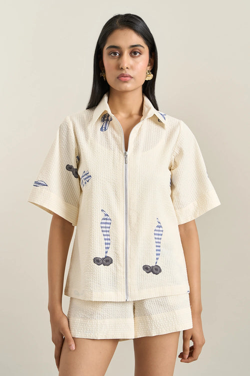 Off White Jelly Fish Jacket And Shorts Set