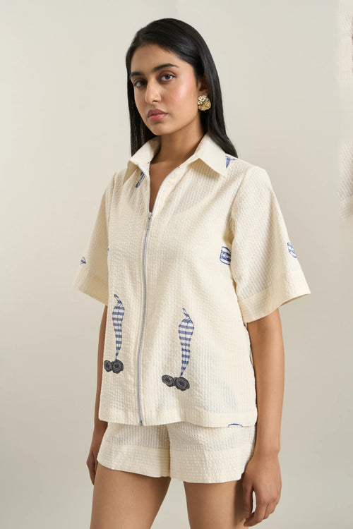 Off White Jelly Fish Jacket And Shorts Set