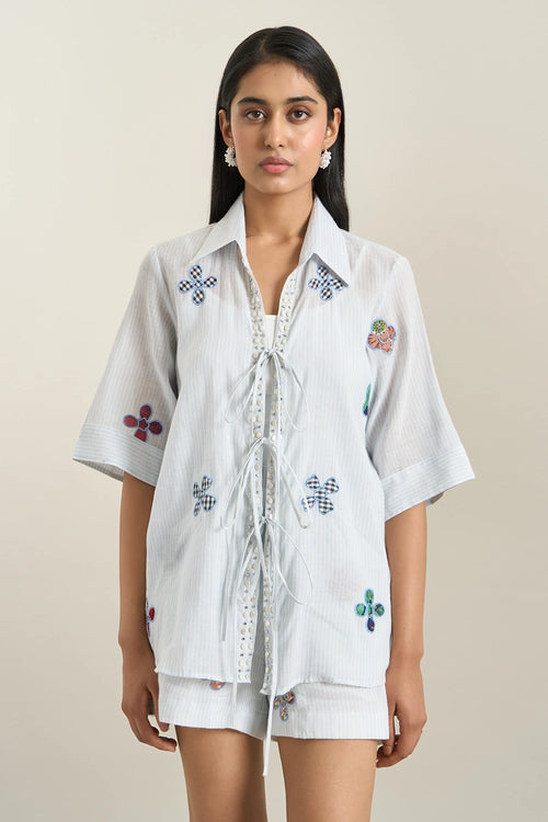 Ice Blue Ties Jacket And Shorts Set