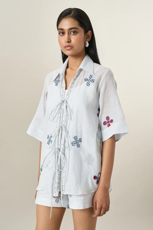 Ice Blue Ties Jacket And Shorts Set