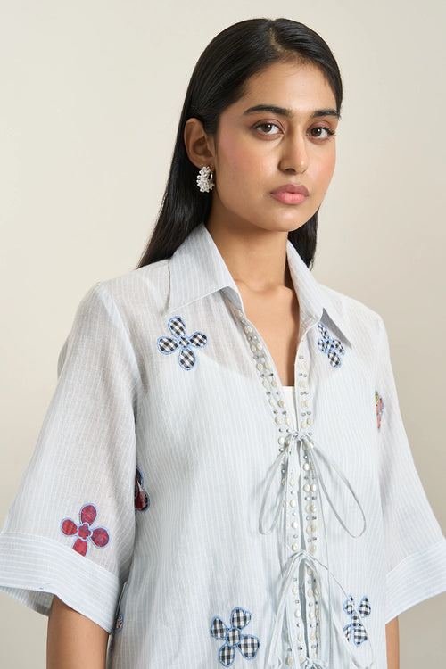 Ice Blue Ties Jacket And Shorts Set