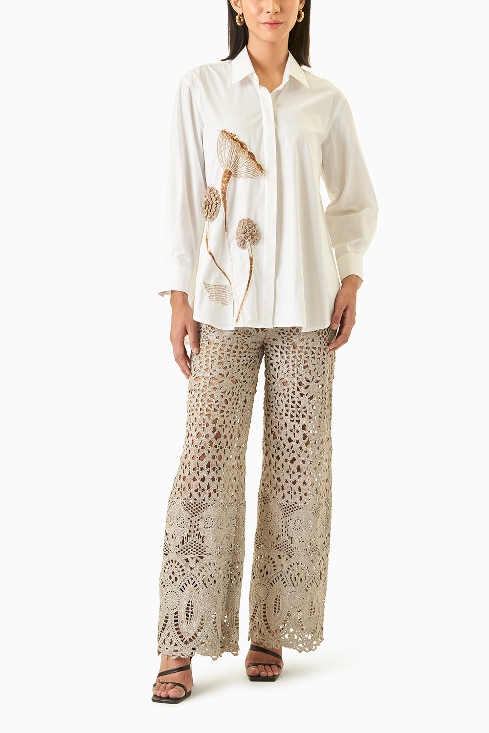 Embroidered Oversized Puffed Sleeves Shirt