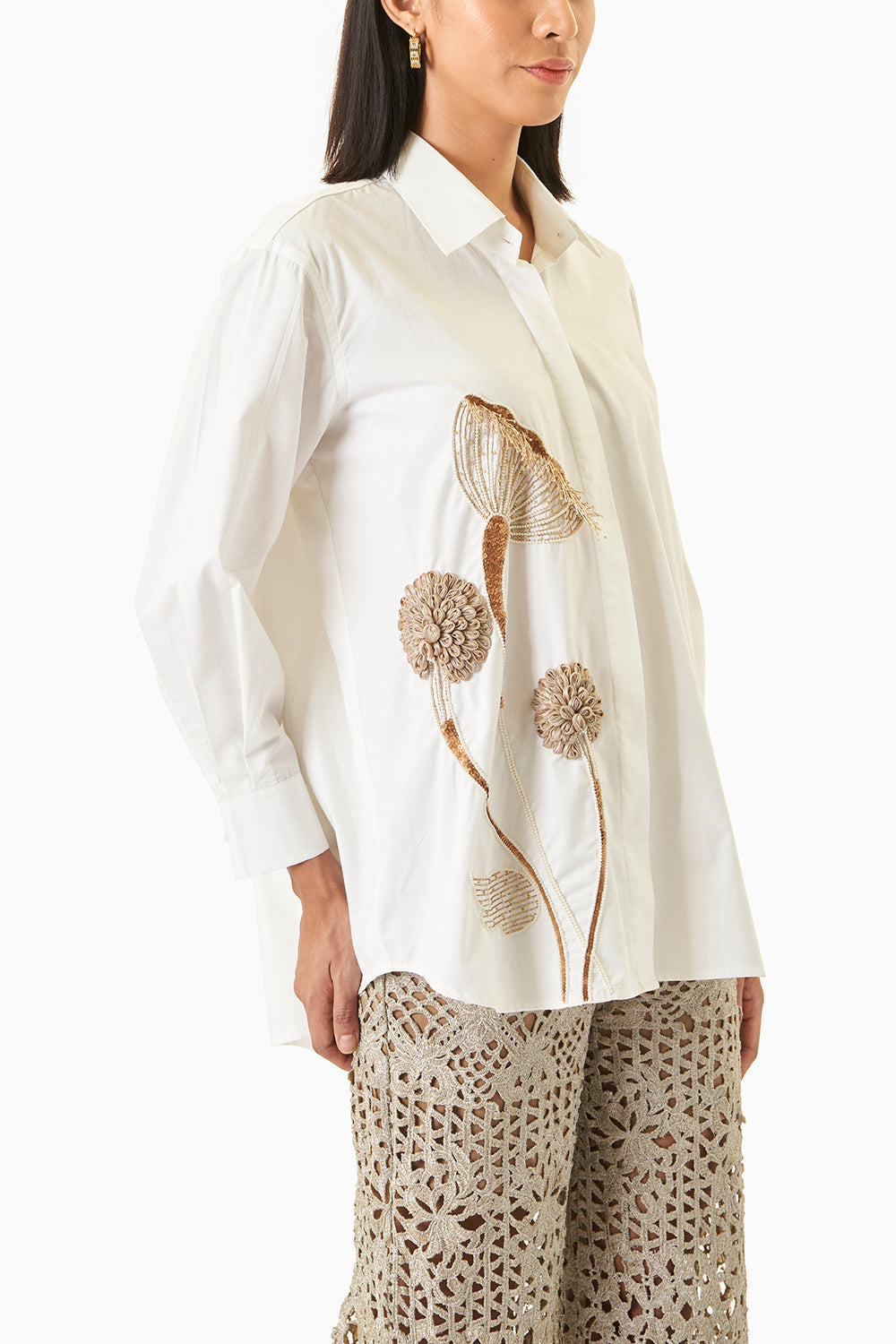 Embroidered Oversized Puffed Sleeves Shirt