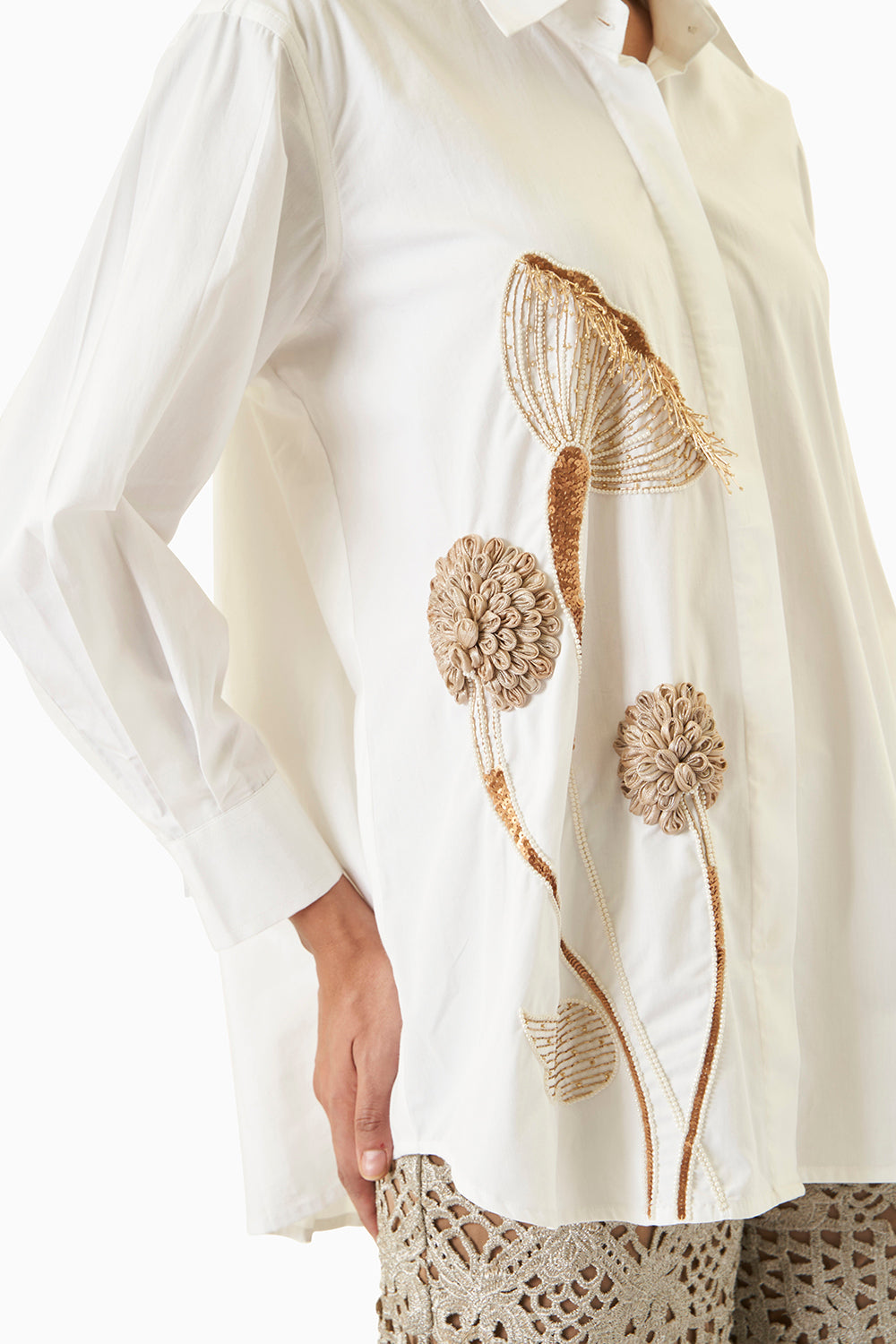 Embroidered Oversized Puffed Sleeves Shirt