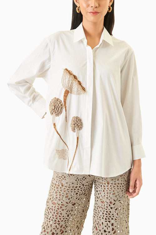 Embroidered Oversized Puffed Sleeves Shirt