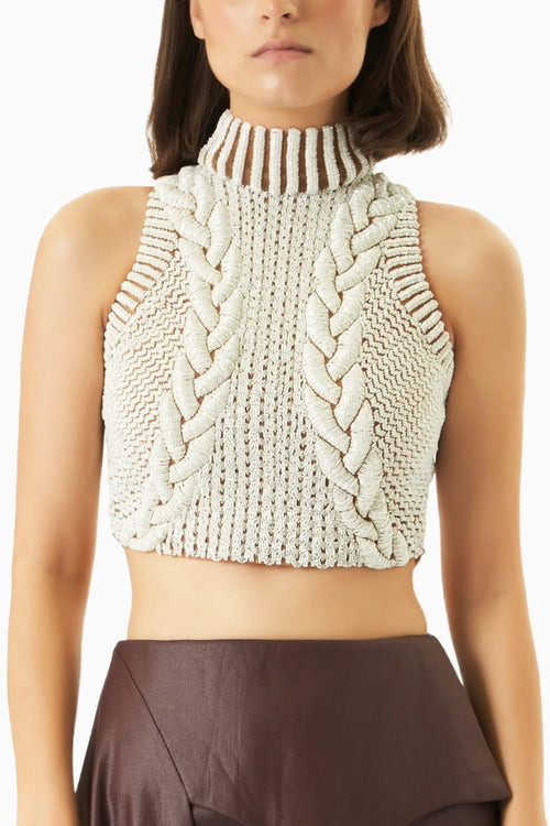 Ivory 3D Knit Embellished Top