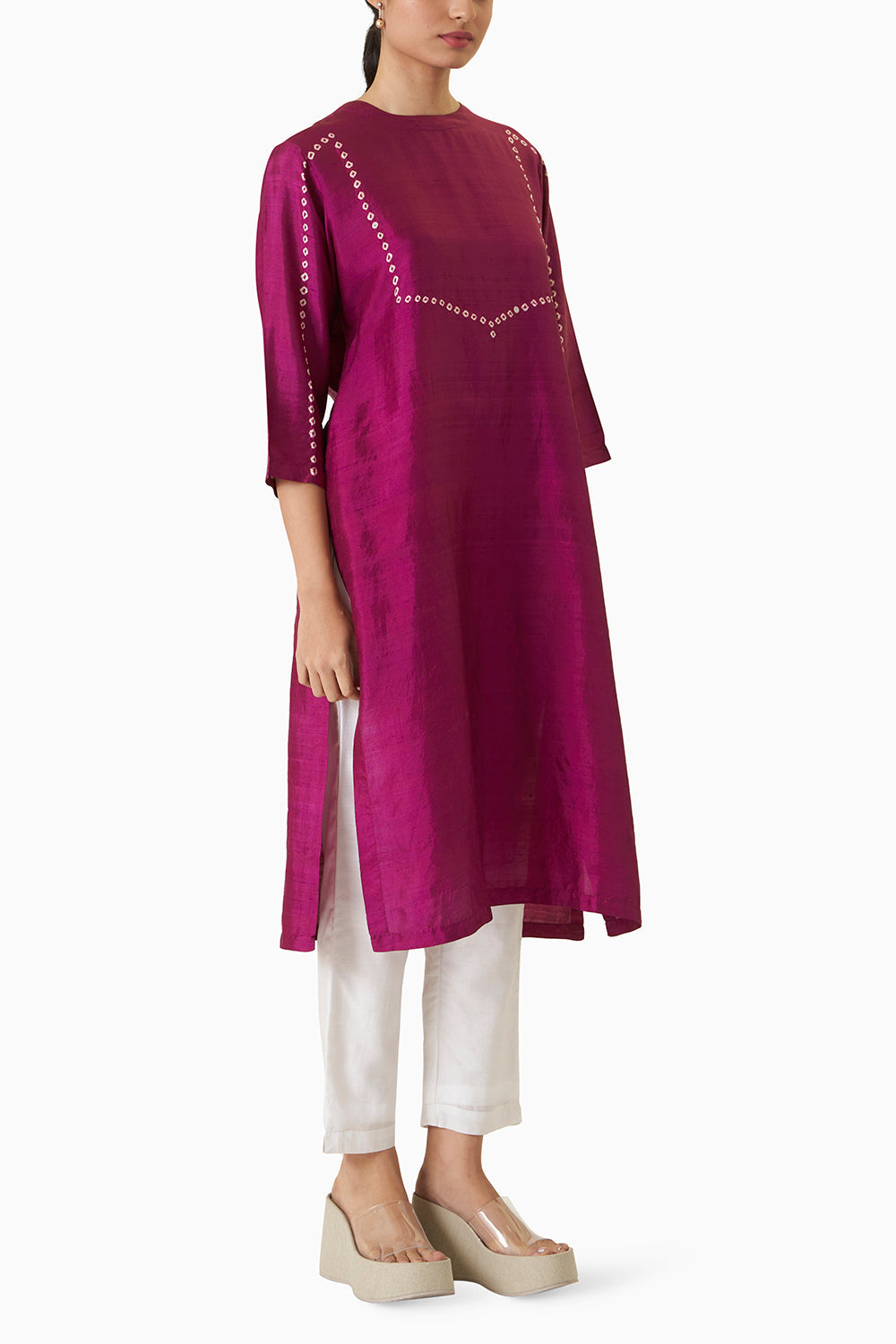 Border Kurta - Magenta