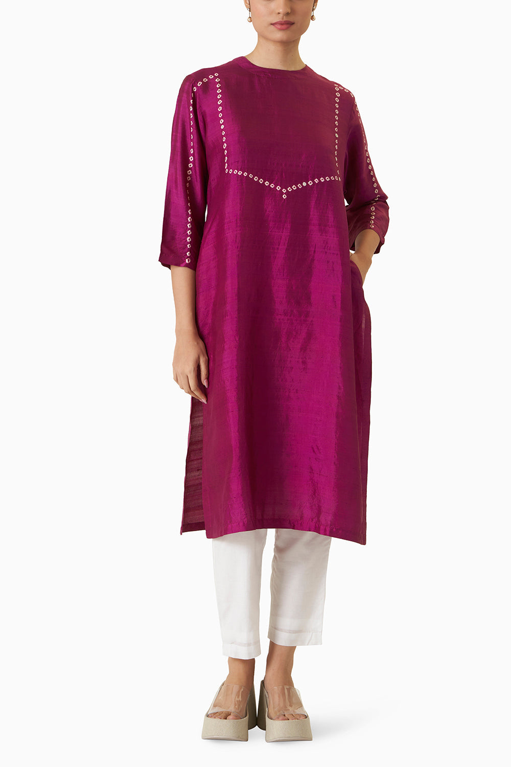 Border Kurta - Magenta