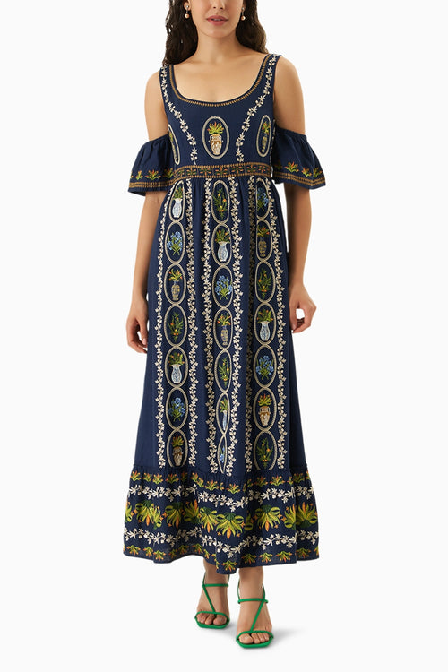 Sorella Navy Blue Embroidered Dress
