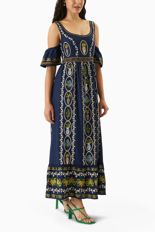 Sorella Navy Blue Embroidered Dress