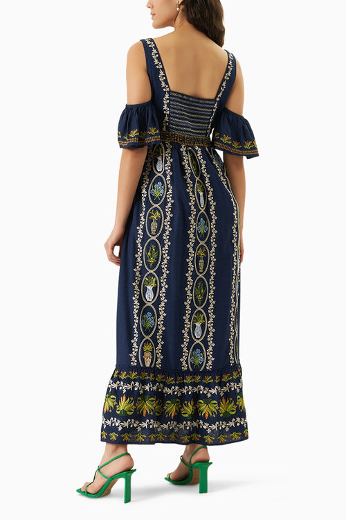 Sorella Navy Blue Embroidered Dress
