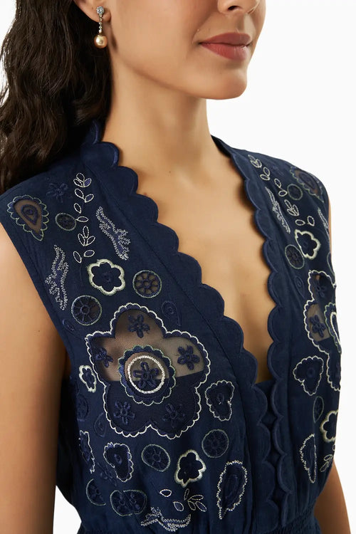 Stefania Blue Embroidered Dress