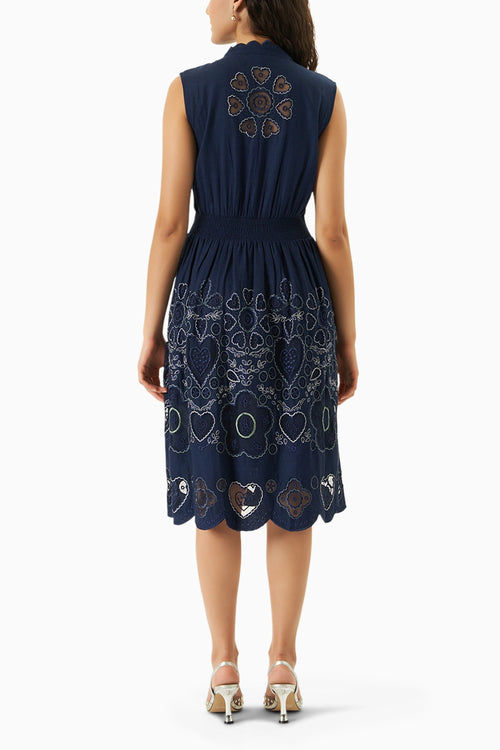 Stefania Blue Embroidered Dress