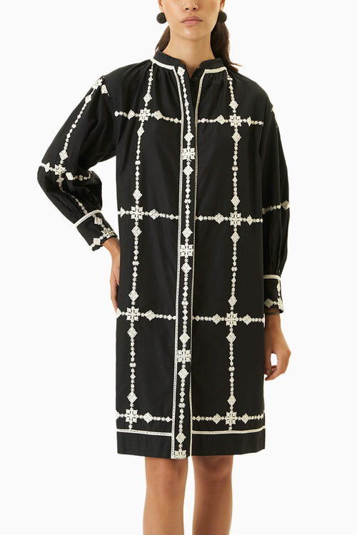 Embroidered Black Shirt Dress