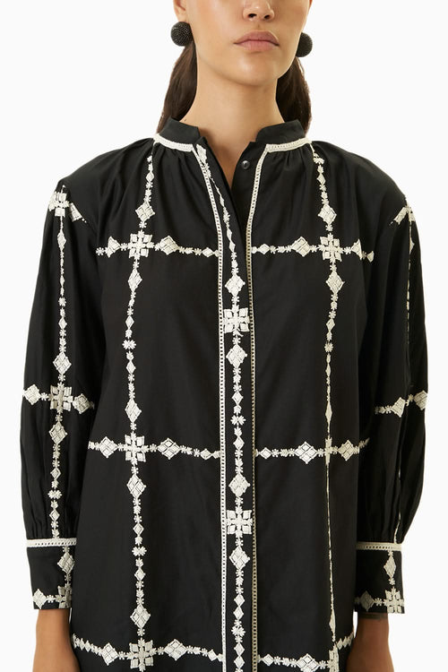 Embroidered Black Shirt Dress