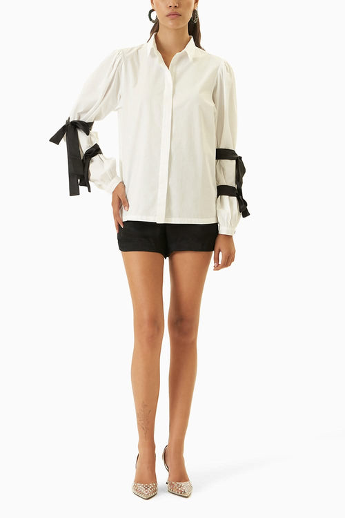 Contrast White Sleeve Tie Shirt