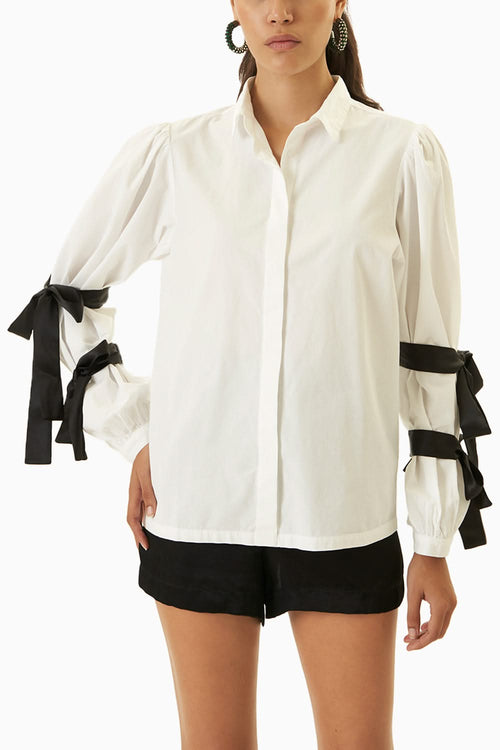 Contrast White Sleeve Tie Shirt
