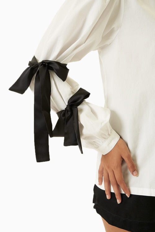 Contrast White Sleeve Tie Shirt